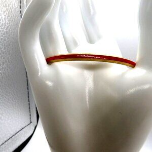 Crown Trifari Bracelet Red Enamel Gold Tone Thin Bangle Vintage Signed